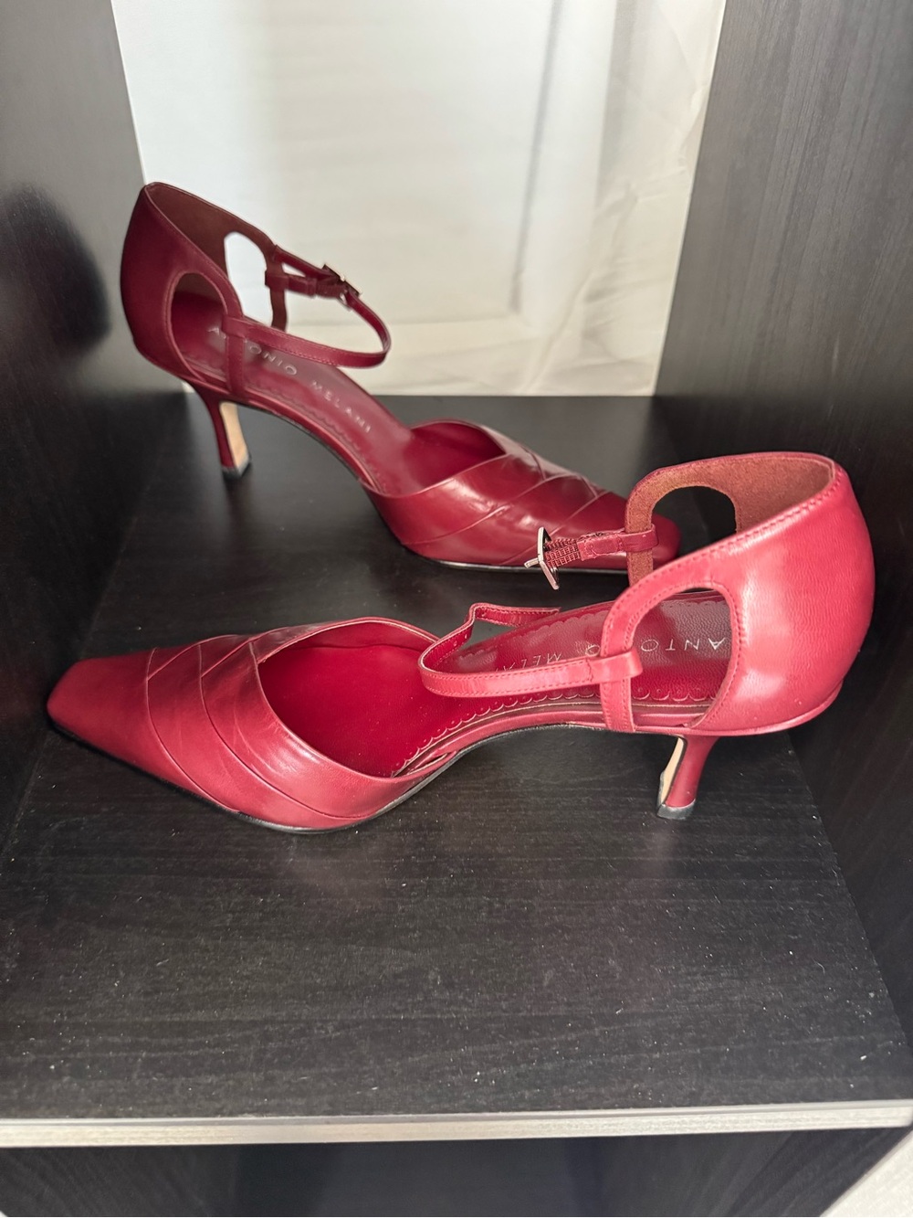 ANTONIO MELANI Red Pointed-Toe Ankle-Strap Pumps - Picture 2 of 4